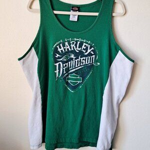 Harley Davison Green and White Tank Top Mens Size XXL